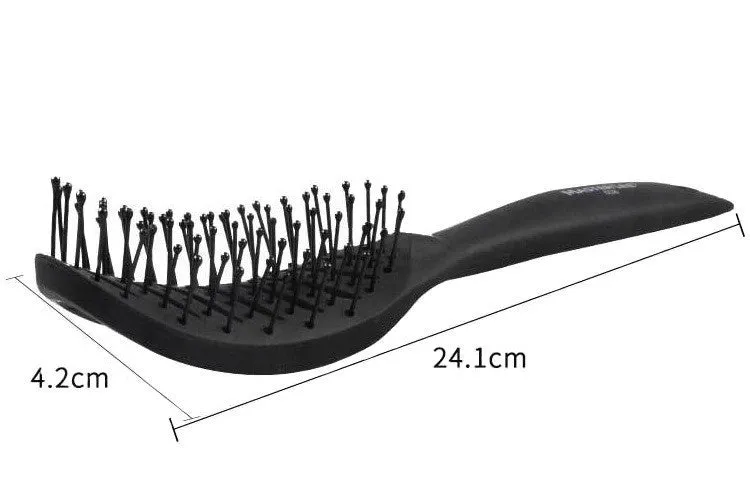 Anti-static vent hairbrush comb in black, measuring 240x55mm with hollow design and SBS nylon bristles
