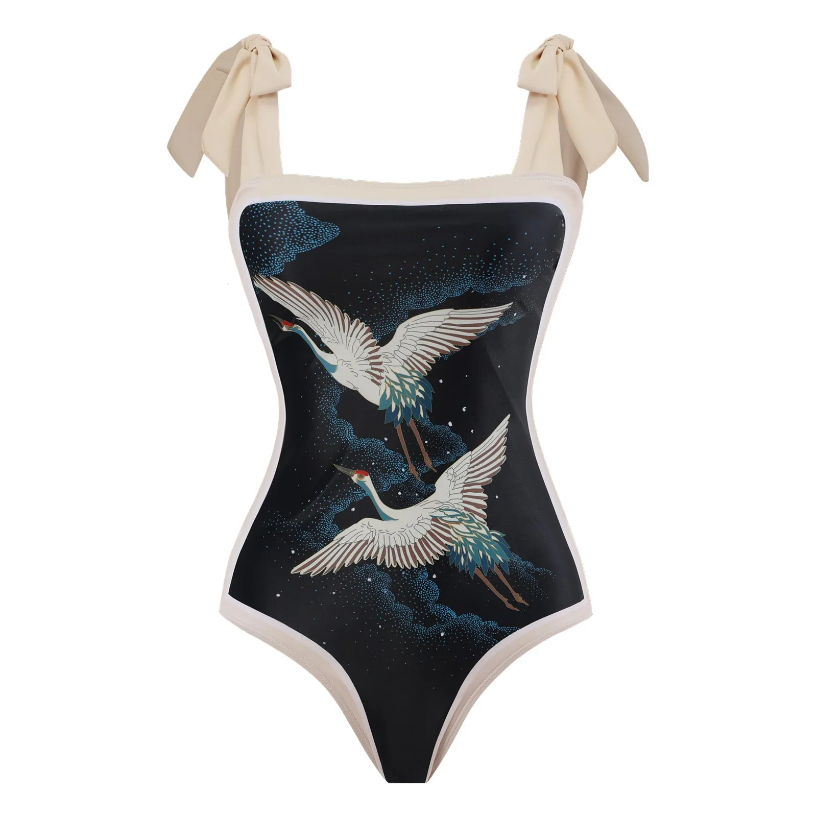 Women's retro one-piece swimsuit with chiffon skirt in floral pattern