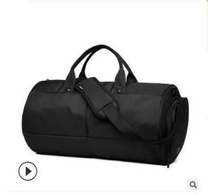 Men's black waterproof canvas gym travel bag with zipper pockets and soft handles