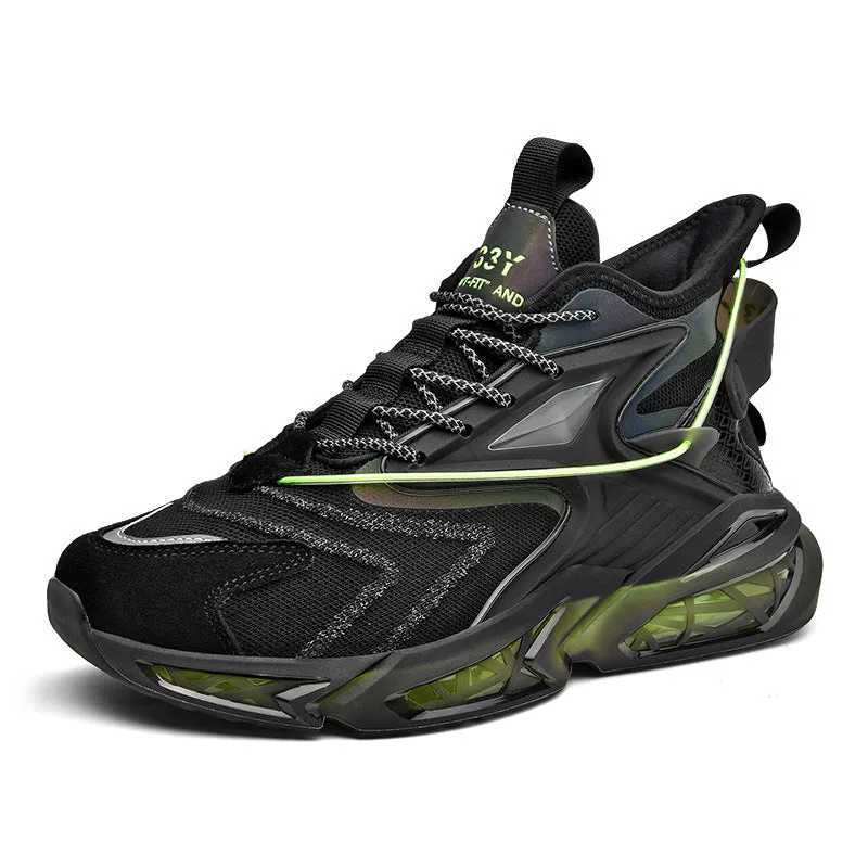 New Student Korean men's sports casual shoes in white and green with mesh upper and rubber sole side view