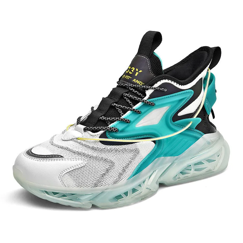New Student Korean men's sports casual shoes in white and green with mesh upper and rubber sole side view