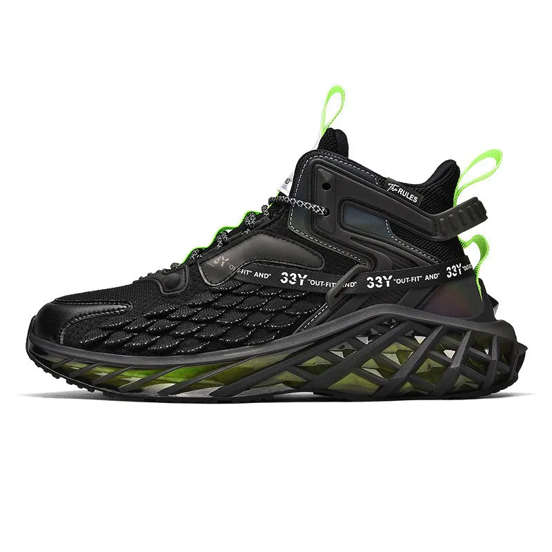 New Student Korean men's sports casual shoes in white and green with mesh upper and rubber sole side view