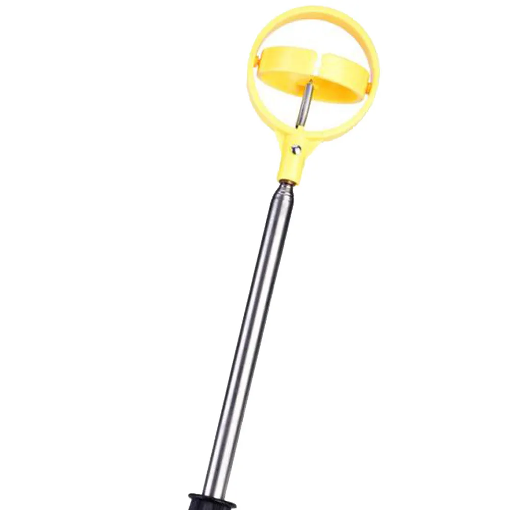 Yellow 8-section telescopic golf ball retriever made of stainless steel with automatic locking catcher