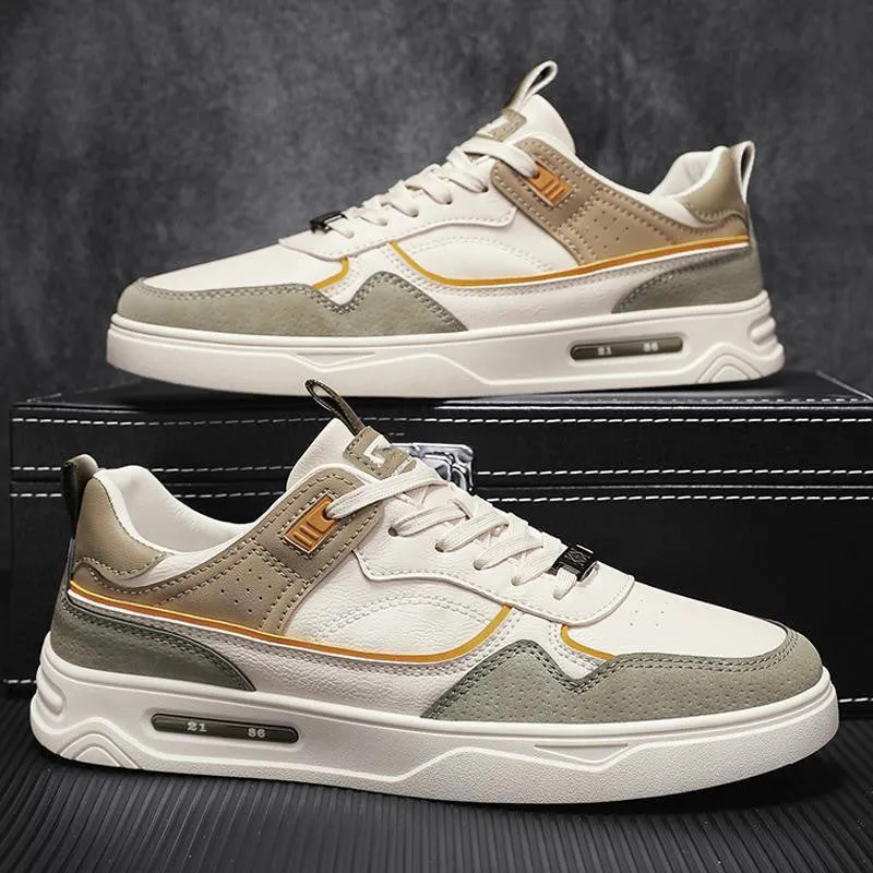 Men and women's casual board shoes in beige and white with rubber sole and mesh upper, flat heel