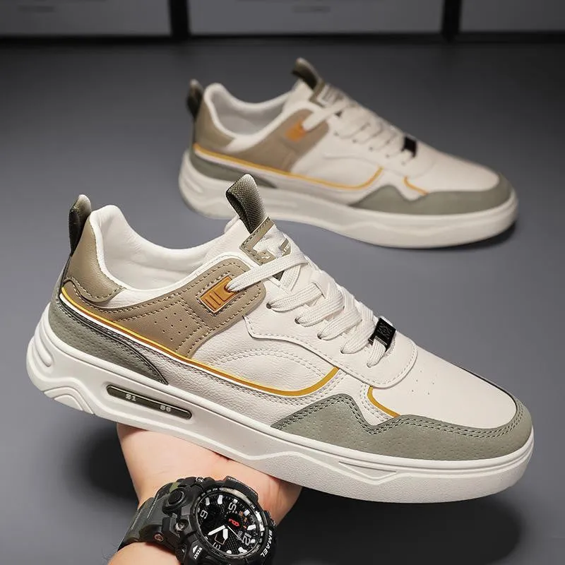 Men and women's casual board shoes in beige and white with rubber sole and mesh upper, flat heel