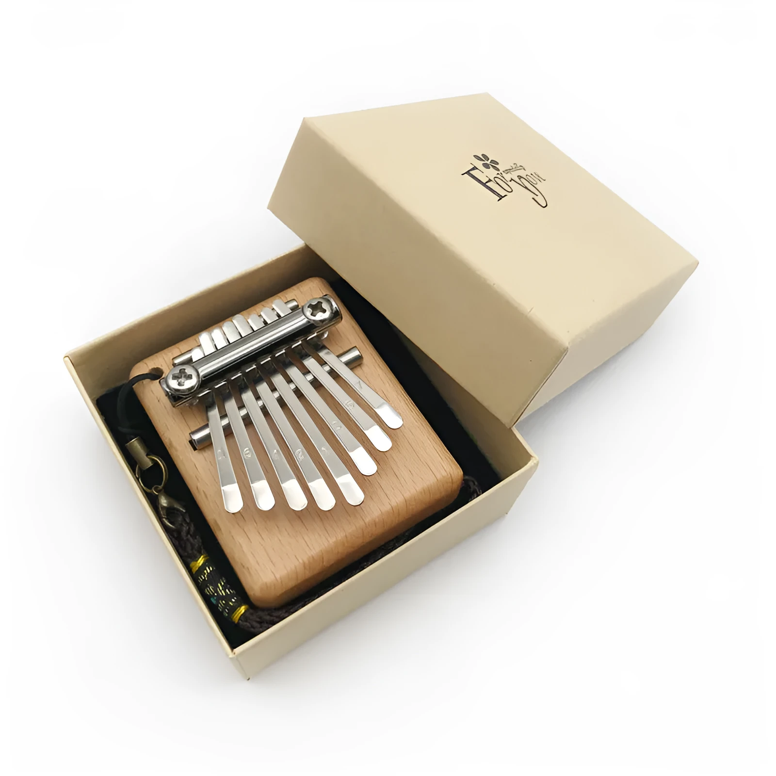 Sifang Mini 8-note thumb piano in photo colour, beech wood body, 7.5 cm square size
