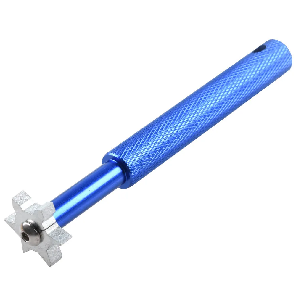 Hexagonal alloy cleaning and repair tool in black with hexagonal grip surface and silver highlights
