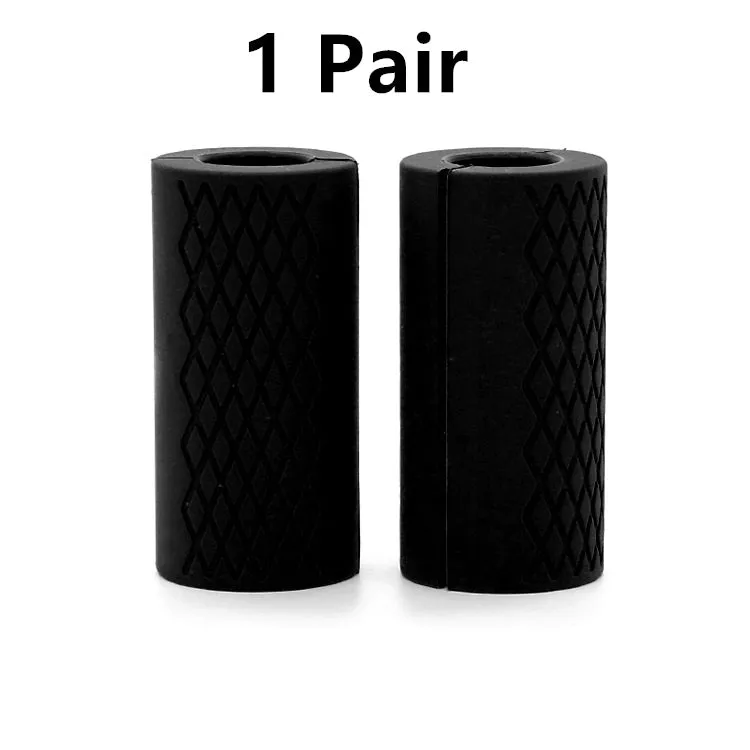 Set of fashion silicone dumbbell and barbell grips in round and grid patterns, black and blue, food-grade material