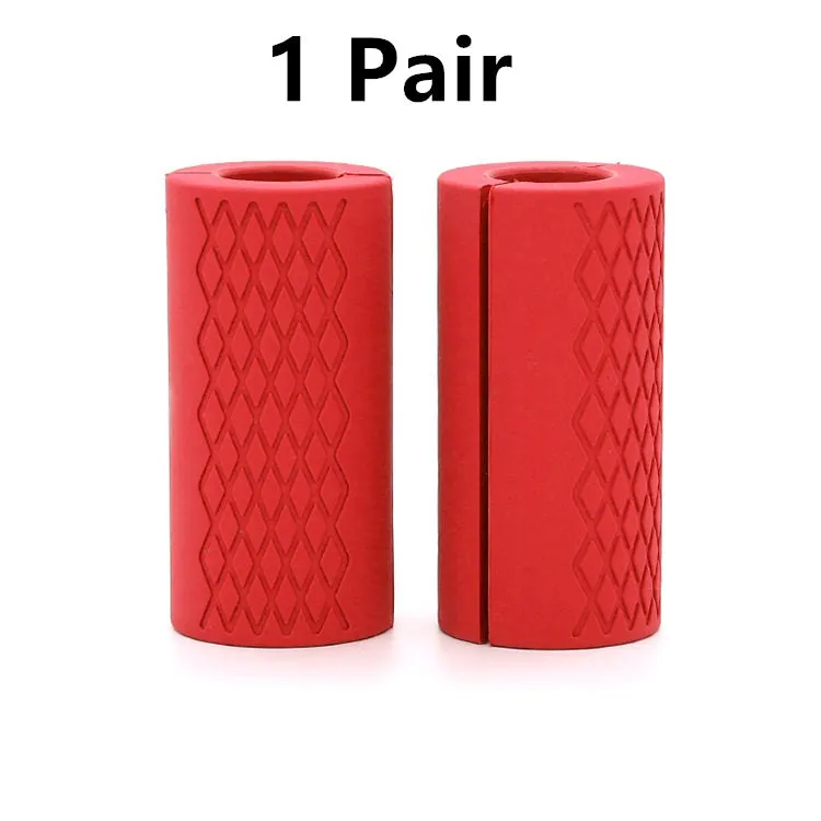 Set of fashion silicone dumbbell and barbell grips in round and grid patterns, black and blue, food-grade material