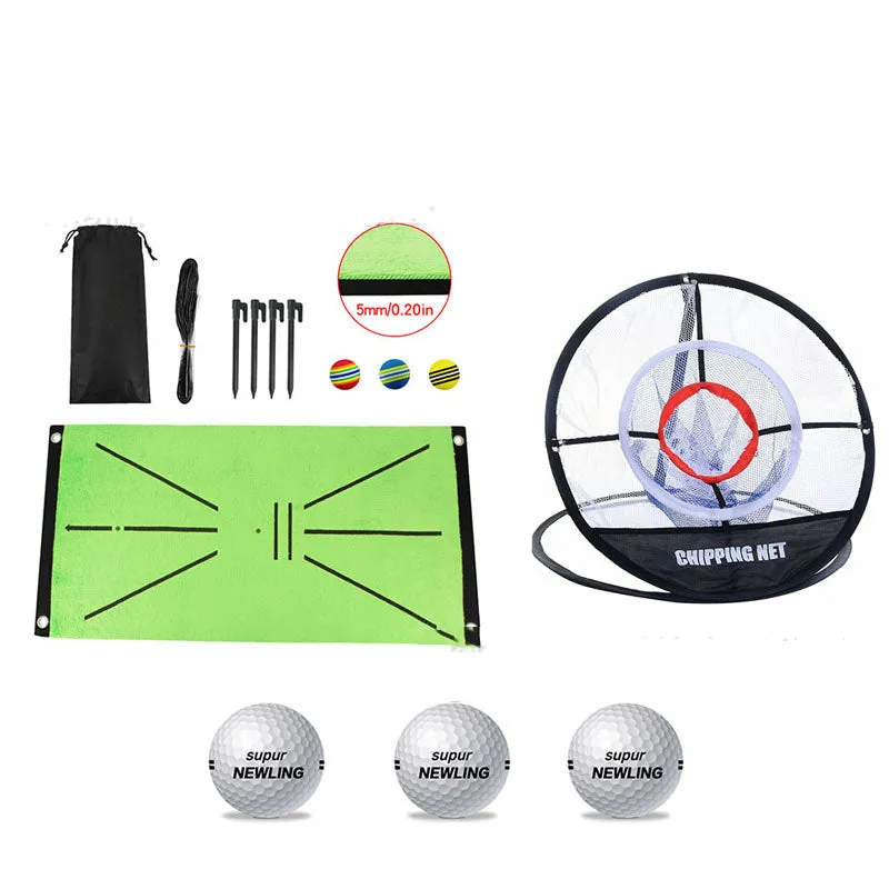 Indoor golf practice pad with crystal swan suede surface, SBR base, three rainbow balls, 30x60cm