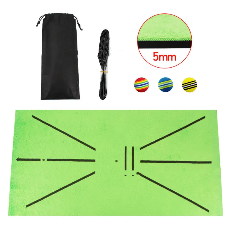 Indoor golf practice pad with crystal swan suede surface, SBR base, three rainbow balls, 30x60cm