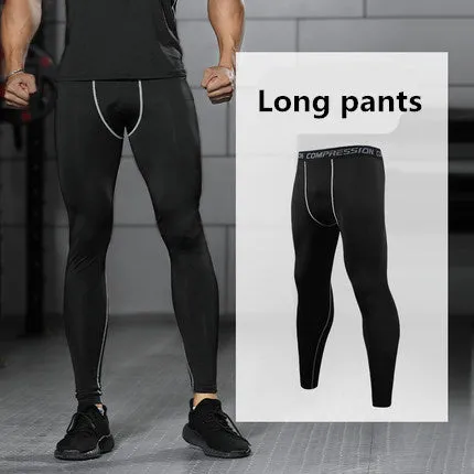 Three-piece Black fitness tights set with Long Sleeve, Short Sleeve tops and Long pants for men women