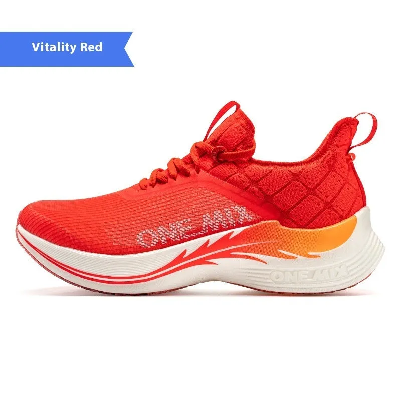 Racing shock-absorbing built-in carbon plate training shoes for men and women, colourful rose red colour, breathable mesh lining, rubber sole