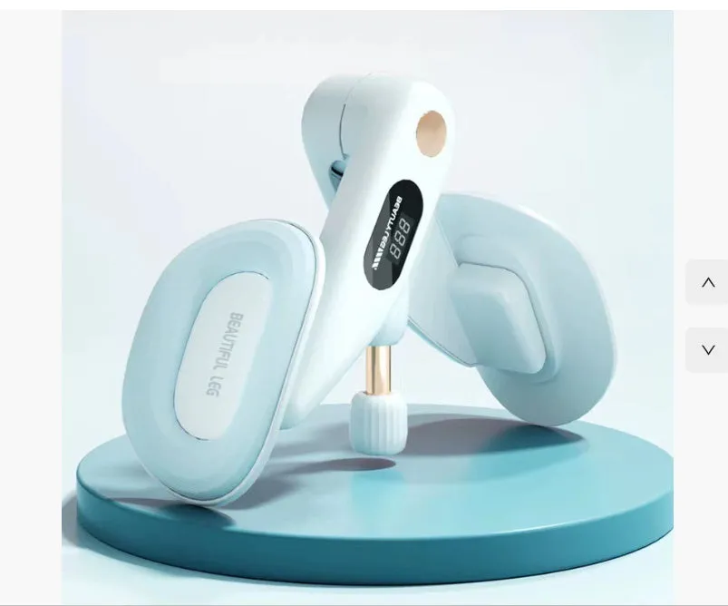Grey coloured pelvic floor muscle trainer with a counter display, held in hand.
