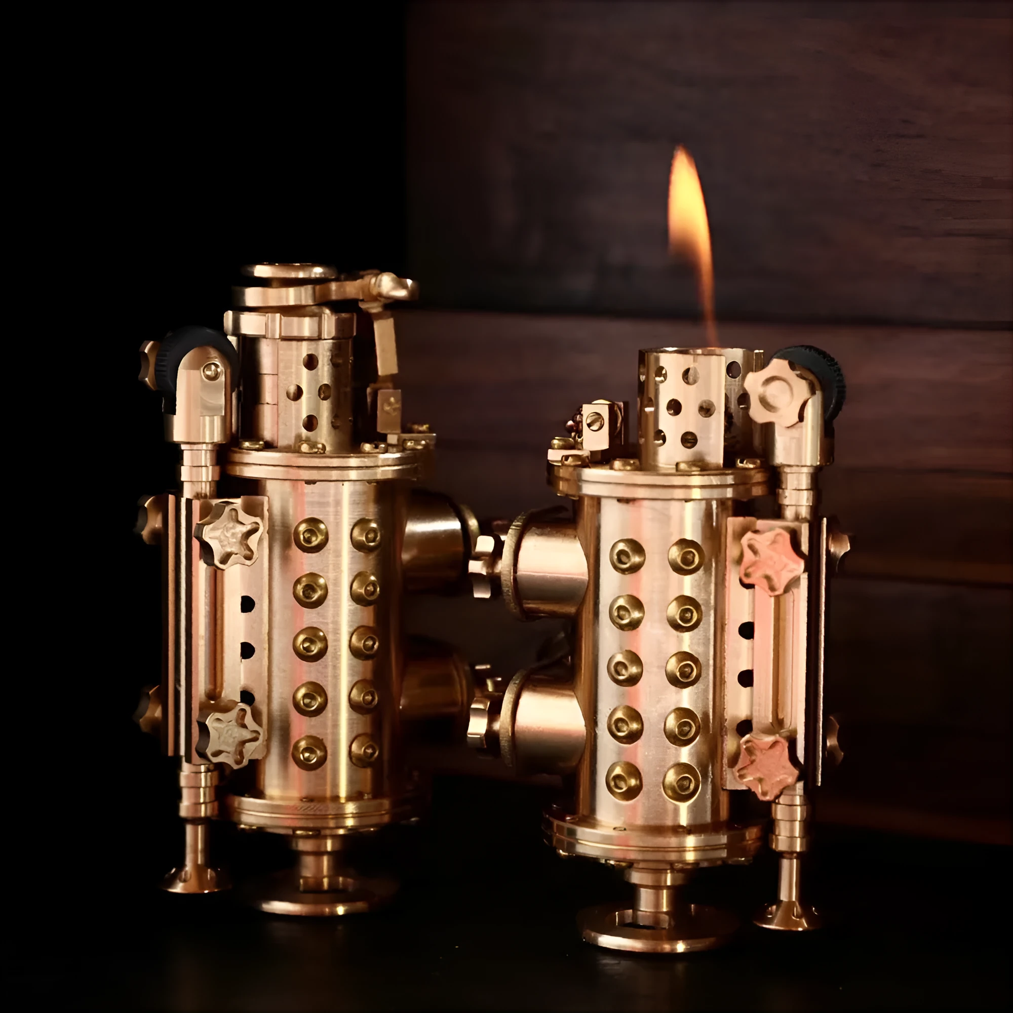 All copper handmade mechanical punk kerosene lighter in brass colour with shaft even style