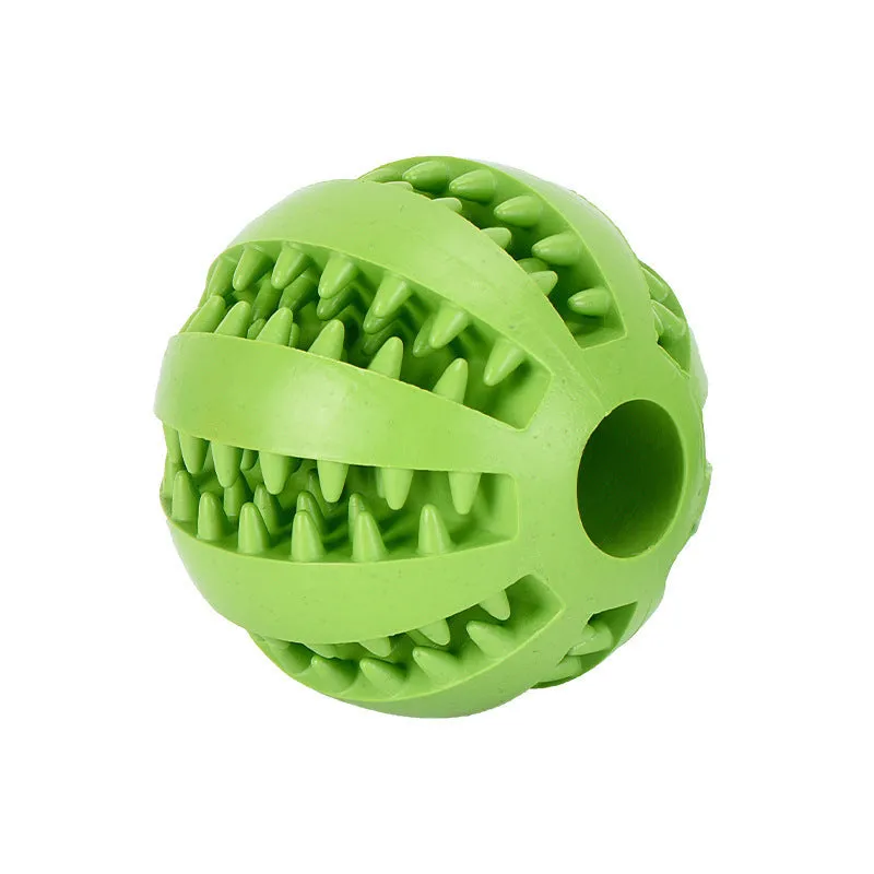 Rubber watermelon ball dog molar toy in green, 5cm diameter on white background