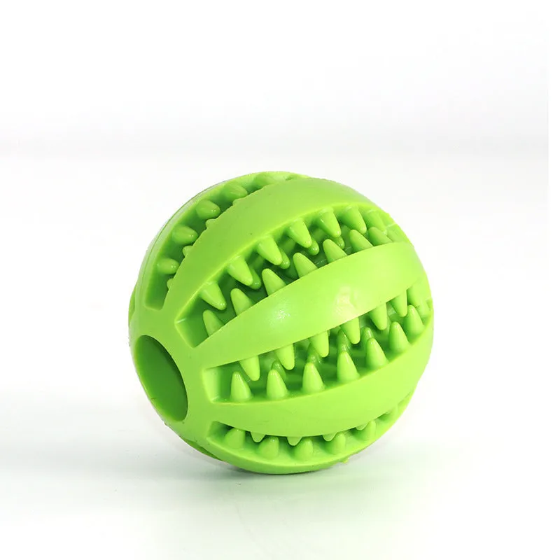 Rubber watermelon ball dog molar toy in green, 5cm diameter on white background