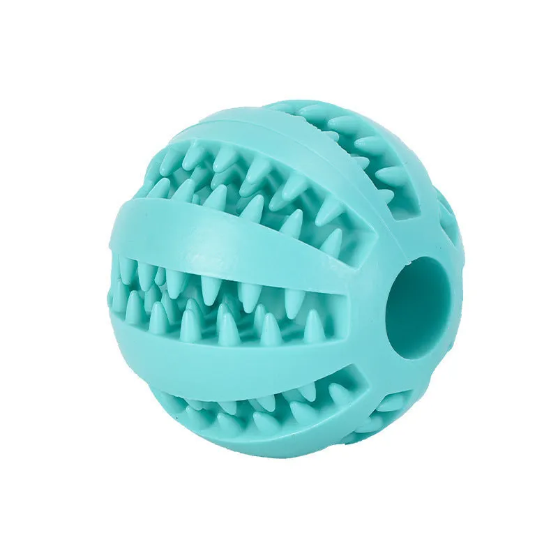 Rubber watermelon ball dog molar toy in green, 5cm diameter on white background