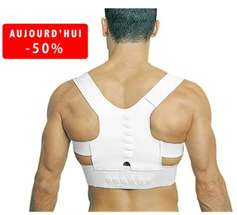 Adjustable magnet posture corrector belt in beige with corset back design on neutral background
