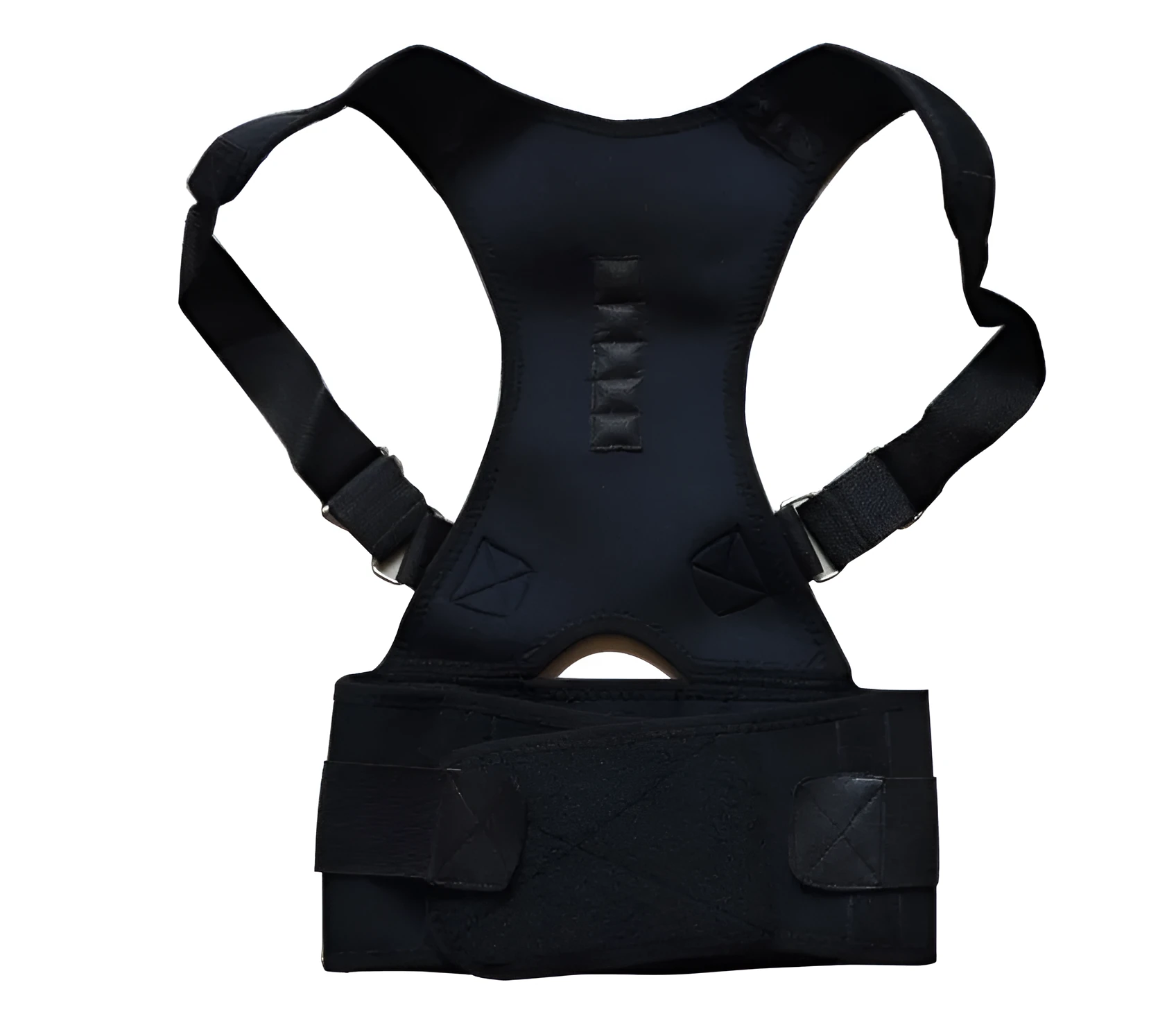 Adjustable magnet posture corrector belt in beige with corset back design on neutral background