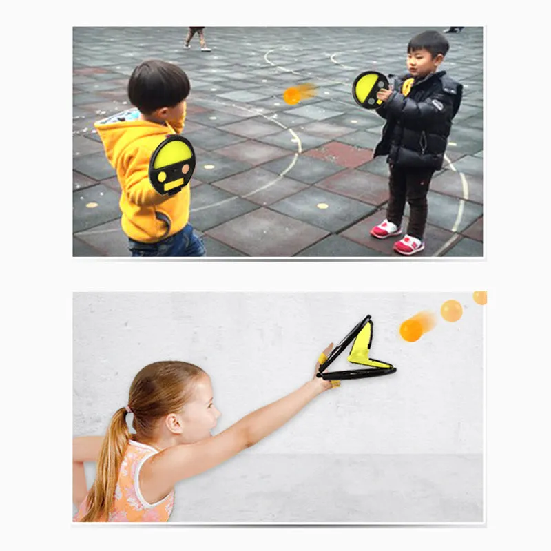 Yellow ABS hand catching ball racket with 20cm diameter surface for parent-child outdoor fitness play