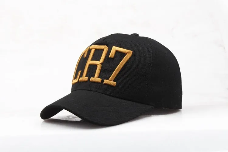 CR7 black cotton baseball cap with big curling brim and high top crown