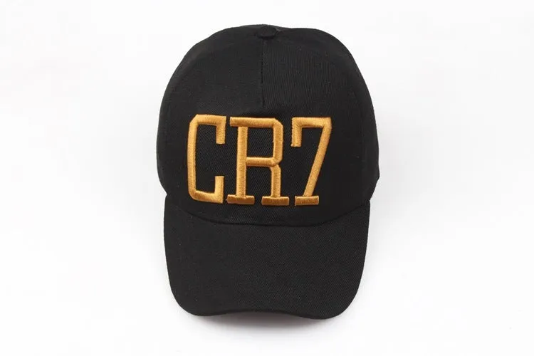 CR7 black cotton baseball cap with big curling brim and high top crown