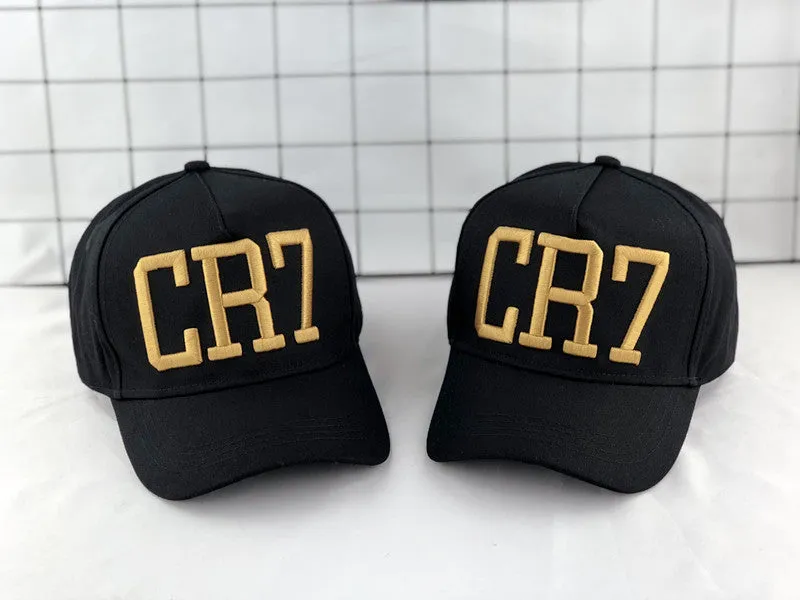CR7 black cotton baseball cap with big curling brim and high top crown