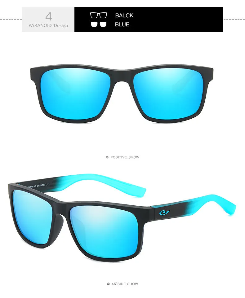 Men's sports polarised sunglasses with black PC frame and black lenses UV400 protection