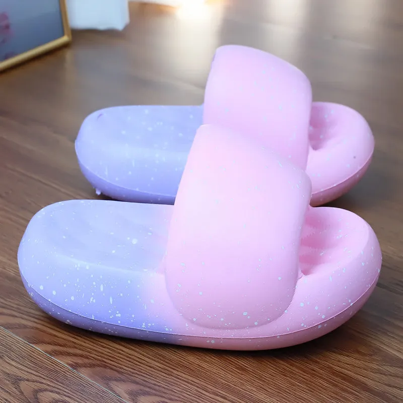 Women's mute toe ring slippers in starry sky colourway with thickened EVA sole and 5cm heel