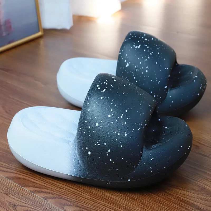 Women's mute toe ring slippers in starry sky colourway with thickened EVA sole and 5cm heel