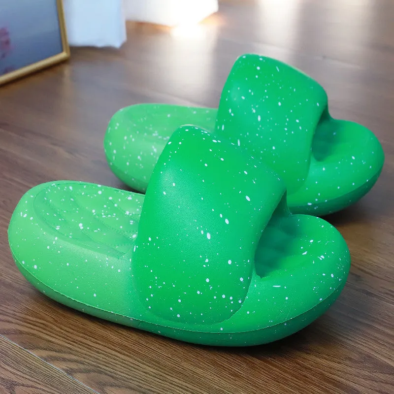 Women's mute toe ring slippers in starry sky colourway with thickened EVA sole and 5cm heel