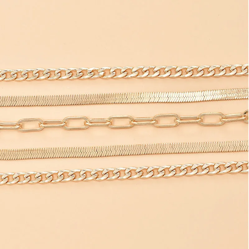 Women's multi-layer metal chain anklet set gold and silver 5 pieces 22cm length