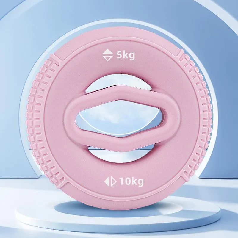 Silicone hand grip strengthener finger exerciser in pink colour on white background