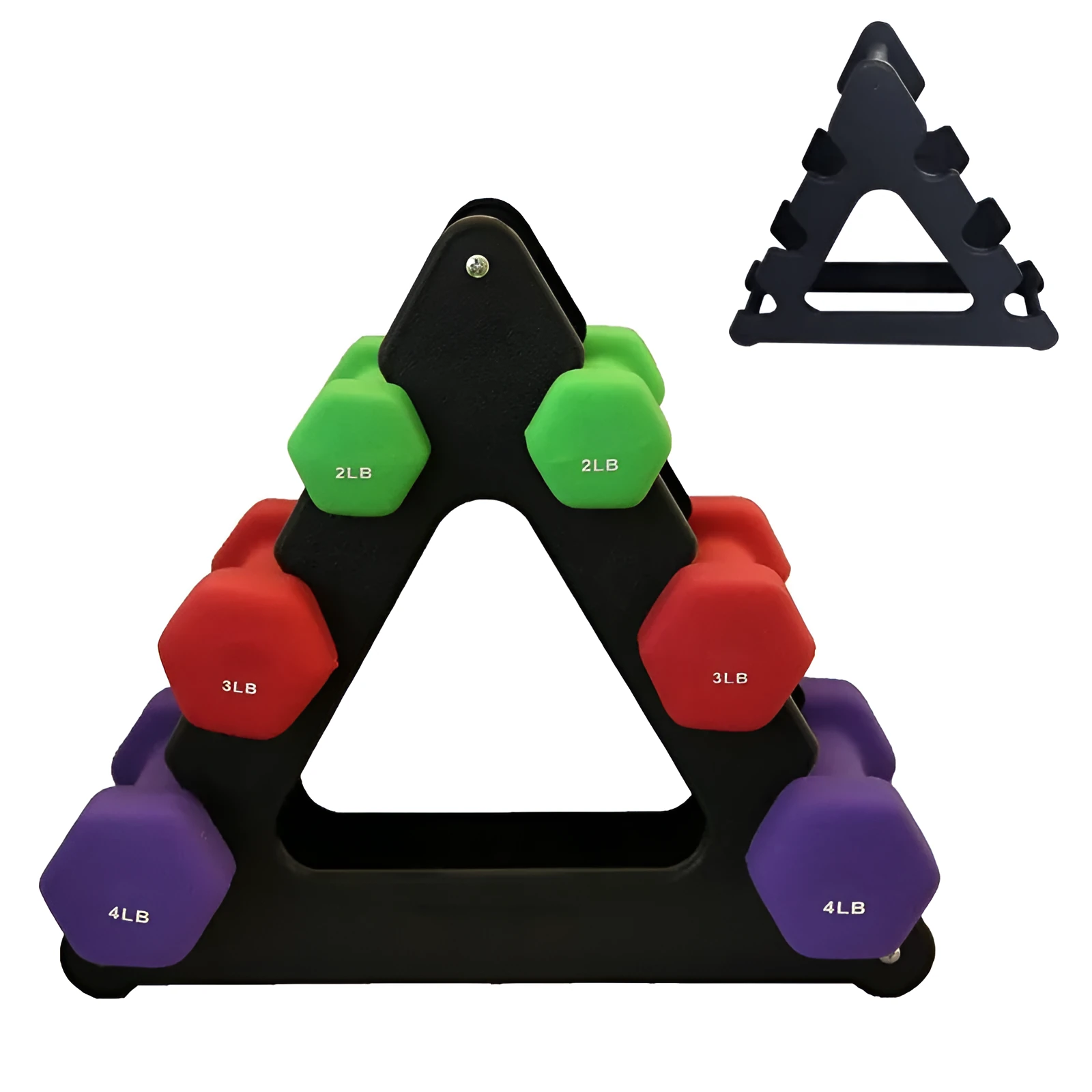 Dumbbell bracket wall mount with triangle and leaf shapes, 12x11 inches, for pairs of dumbbells up to 10 pounds.