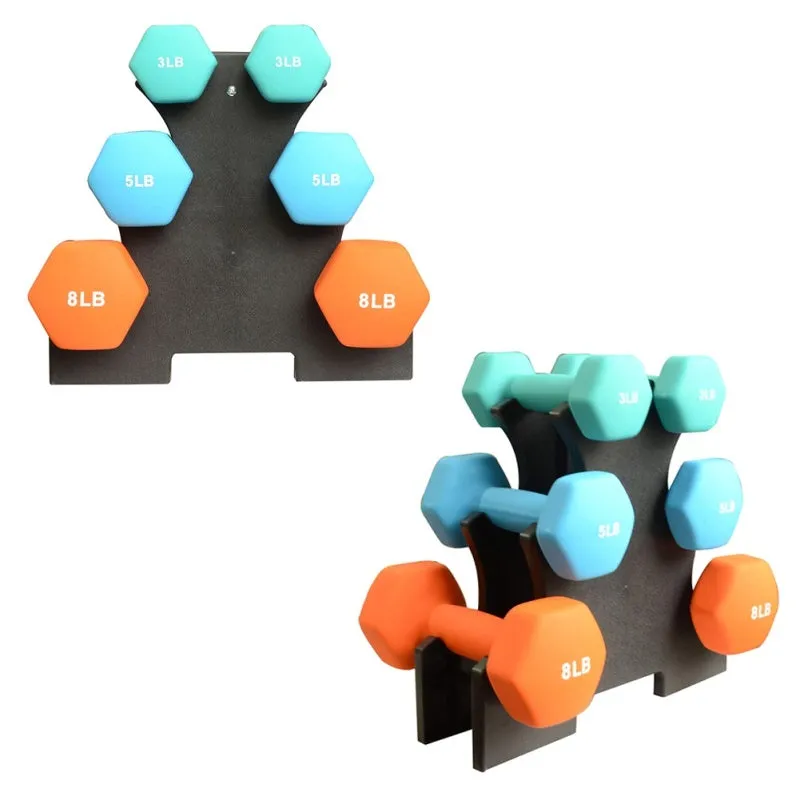 Dumbbell bracket wall mount with triangle and leaf shapes, 12x11 inches, for pairs of dumbbells up to 10 pounds.