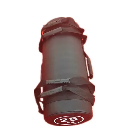 Flat white PVC fitness training sandbag for weight lifting in various sizes from 5kg to 30kg.