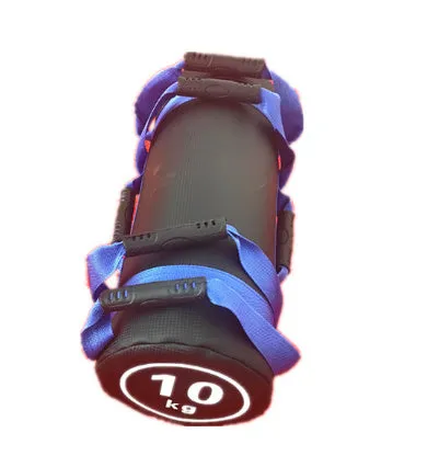 Flat white PVC fitness training sandbag for weight lifting in various sizes from 5kg to 30kg.