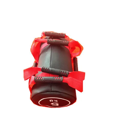 Flat white PVC fitness training sandbag for weight lifting in various sizes from 5kg to 30kg.
