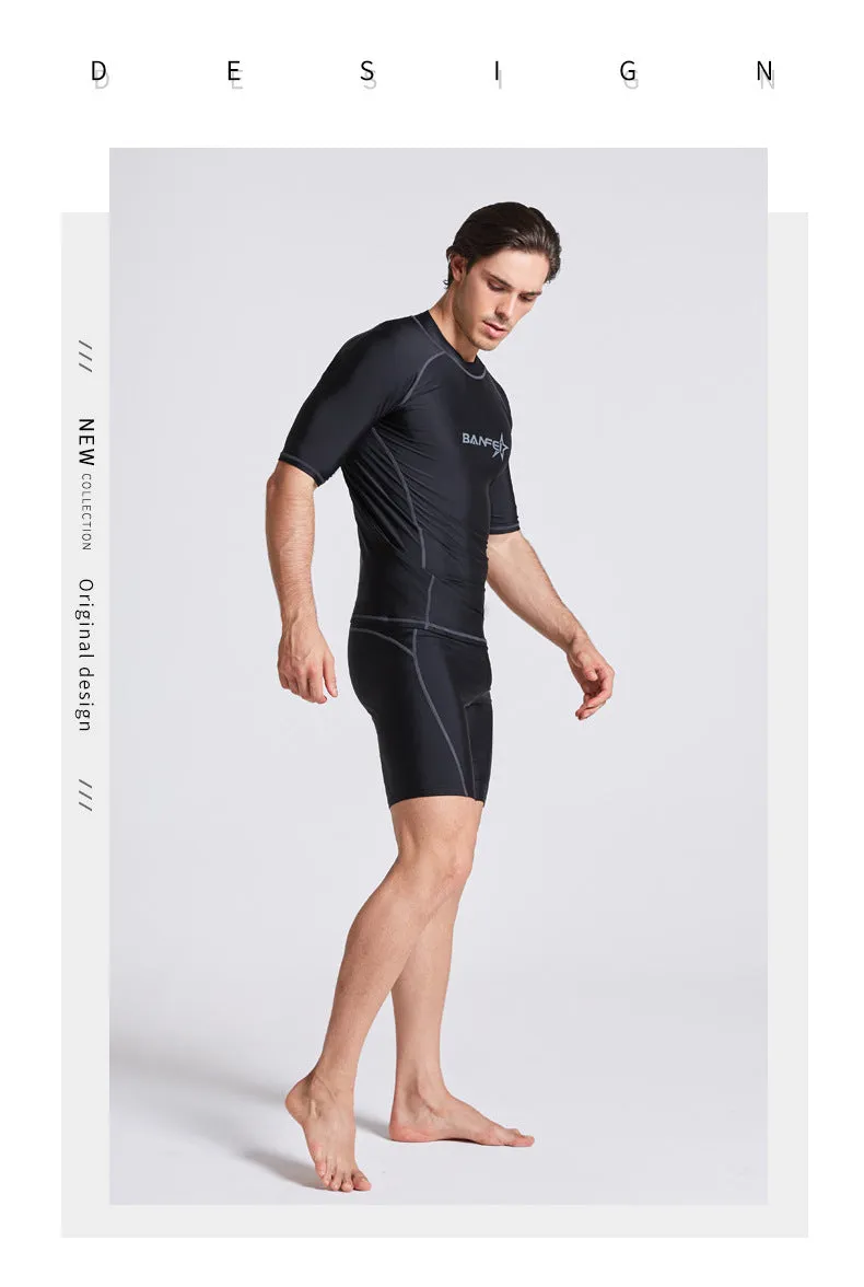 Men's quick-dry half sleeve nylon swimsuit for swimming and wading activities