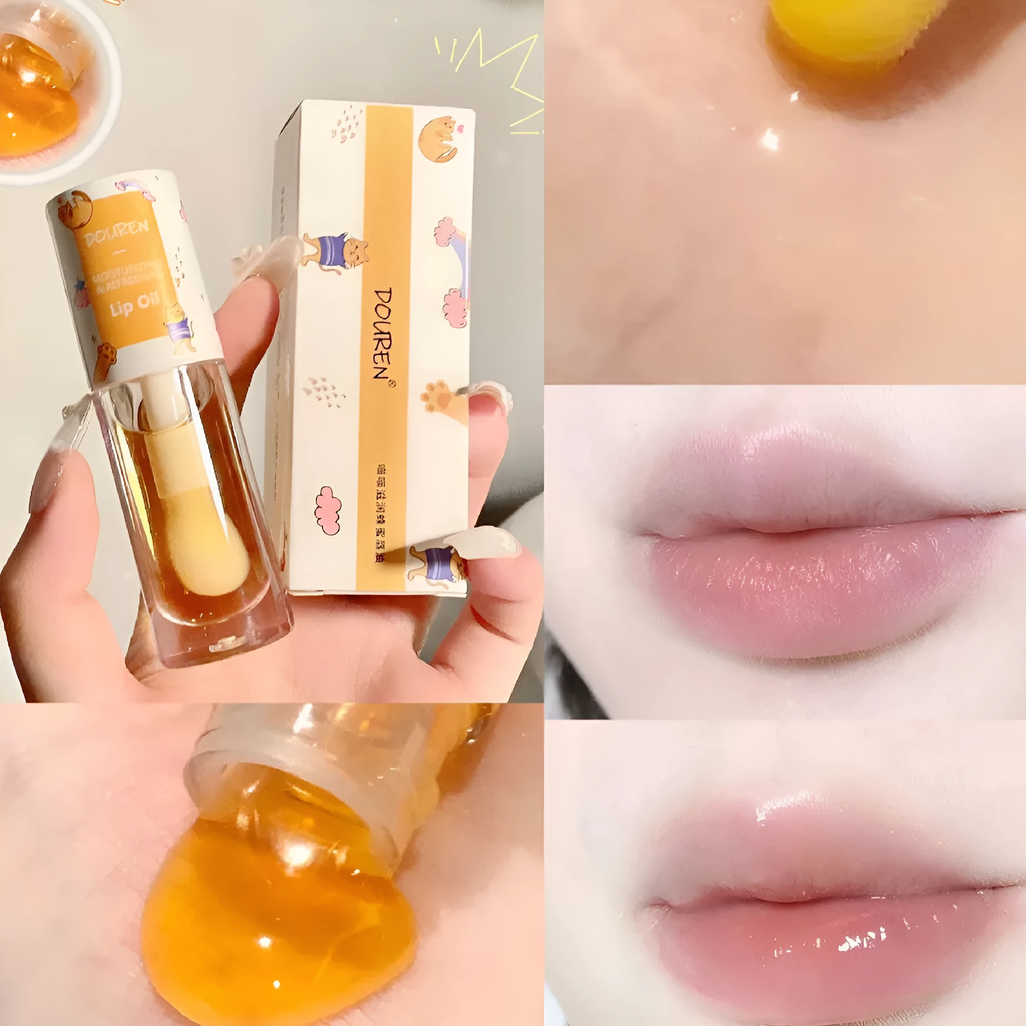 Moisturising honey lip gloss in transparent custard and jelly options for universal skin types