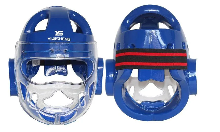 Karate protective helmet for boxing training in multiple colours including white, blue and red variants