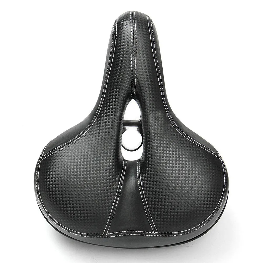 Black leather mountain bike saddle with standard rails for seat post mounting
