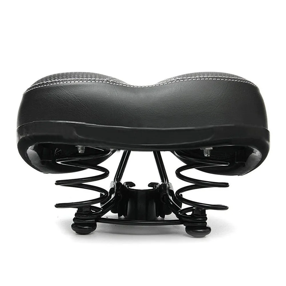 Black leather mountain bike saddle with standard rails for seat post mounting
