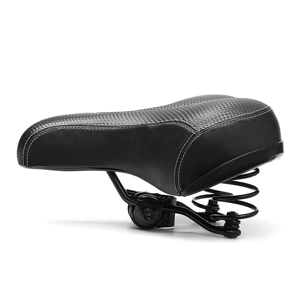 Black leather mountain bike saddle with standard rails for seat post mounting
