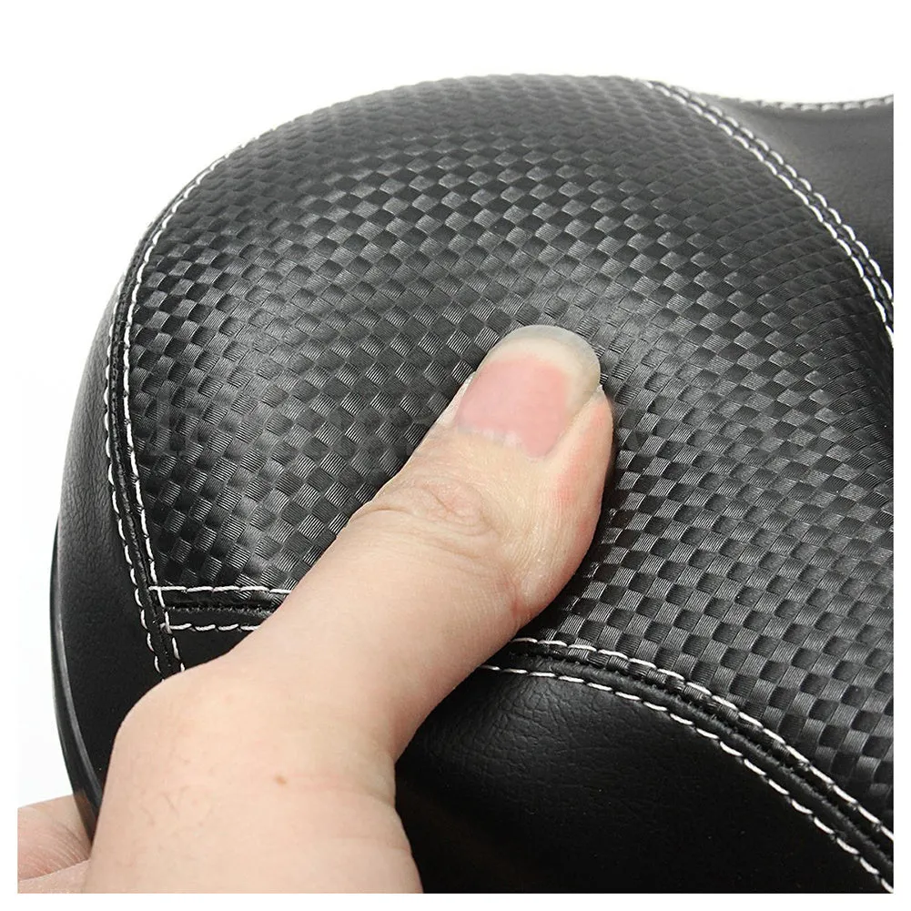 Black leather mountain bike saddle with standard rails for seat post mounting