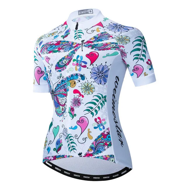Women bike jersey with short sleeves and three rear pockets in multiple colour options