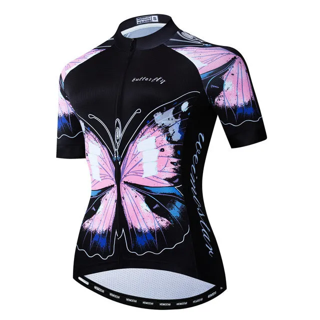 Women bike jersey with short sleeves and three rear pockets in multiple colour options
