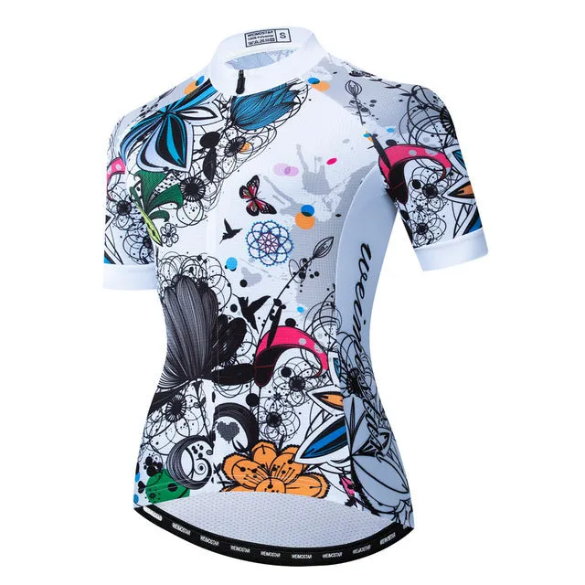Women bike jersey with short sleeves and three rear pockets in multiple colour options