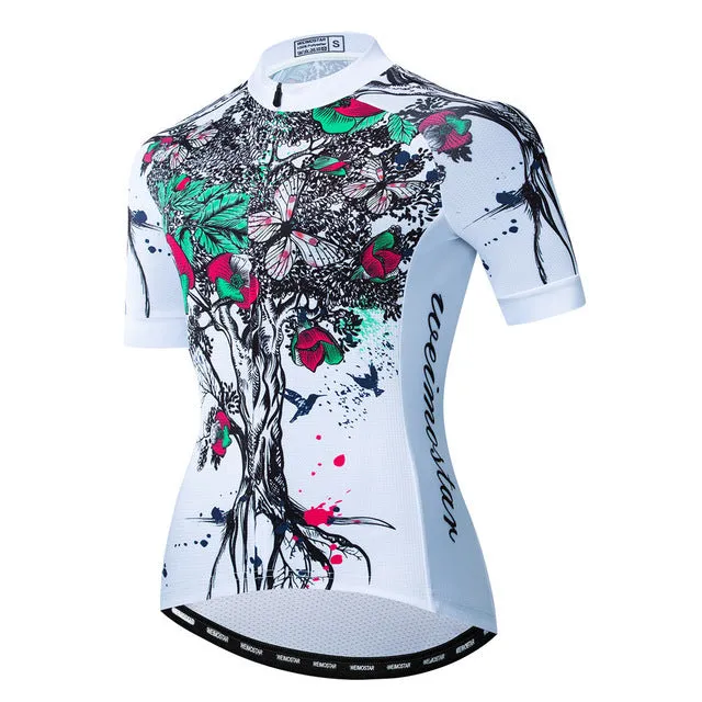 Women bike jersey with short sleeves and three rear pockets in multiple colour options